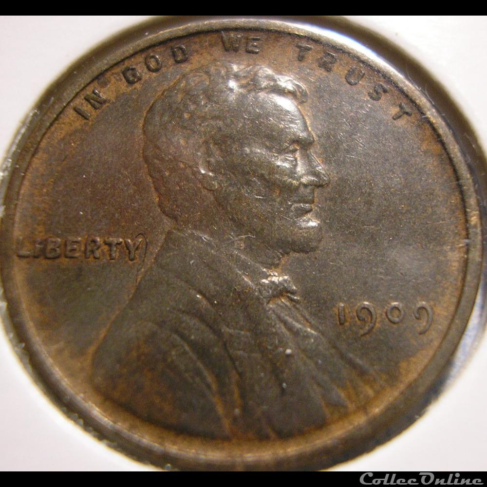 1909 One Cent 3 monnaies monde etats unis 1909 one cent