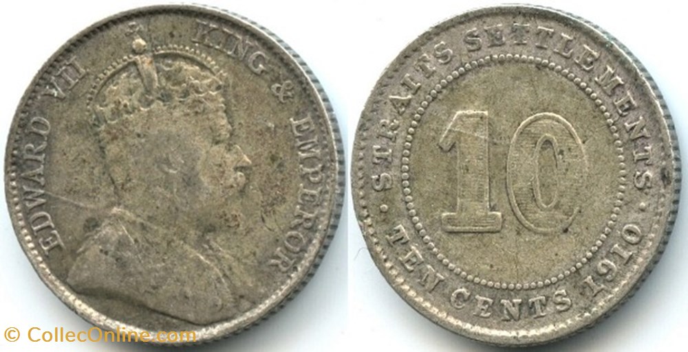 Edward VII - 10 Cents 1910 - Straits Settlements monnaies monde malaisie edward vii 10 cents 1910 straits settlements