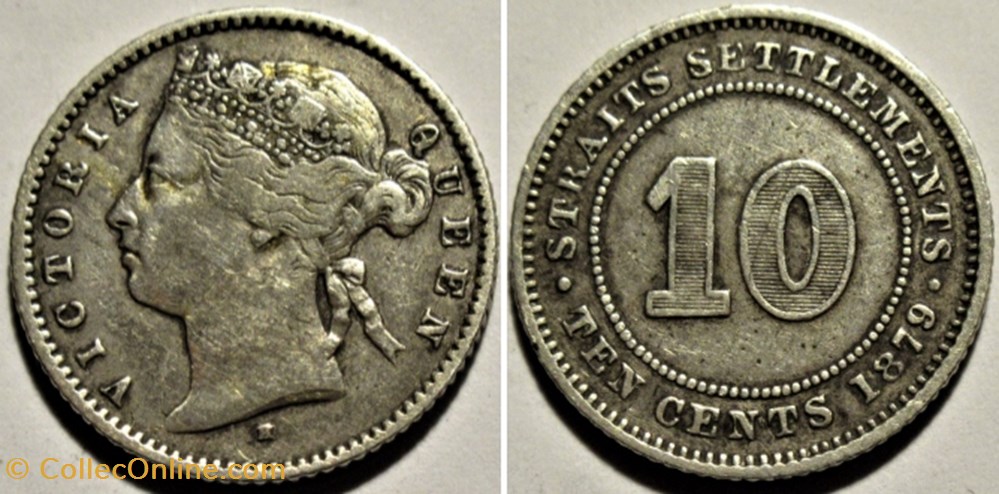 monnaies monde malaisie victoria 10 cents 1879 h straits settlements malaysia