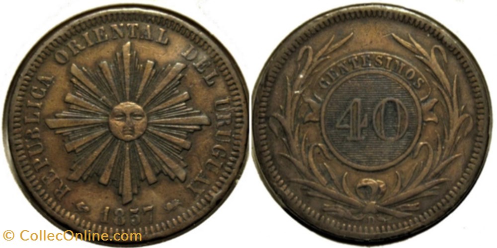 Uruguay - 40 Centésimos 1857 (ex.3) monnaies monde uruguay 40 centesimos 1857 ex 3