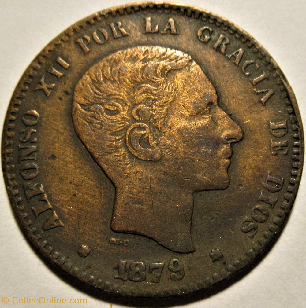 1879 - Madrid 10 Centimos - Alfonso XII de España - Contemporary Counterfeit 2 monnaies monde espagne 1879 madrid 10 centimos alfonso xii de espana contemporary counterfeit