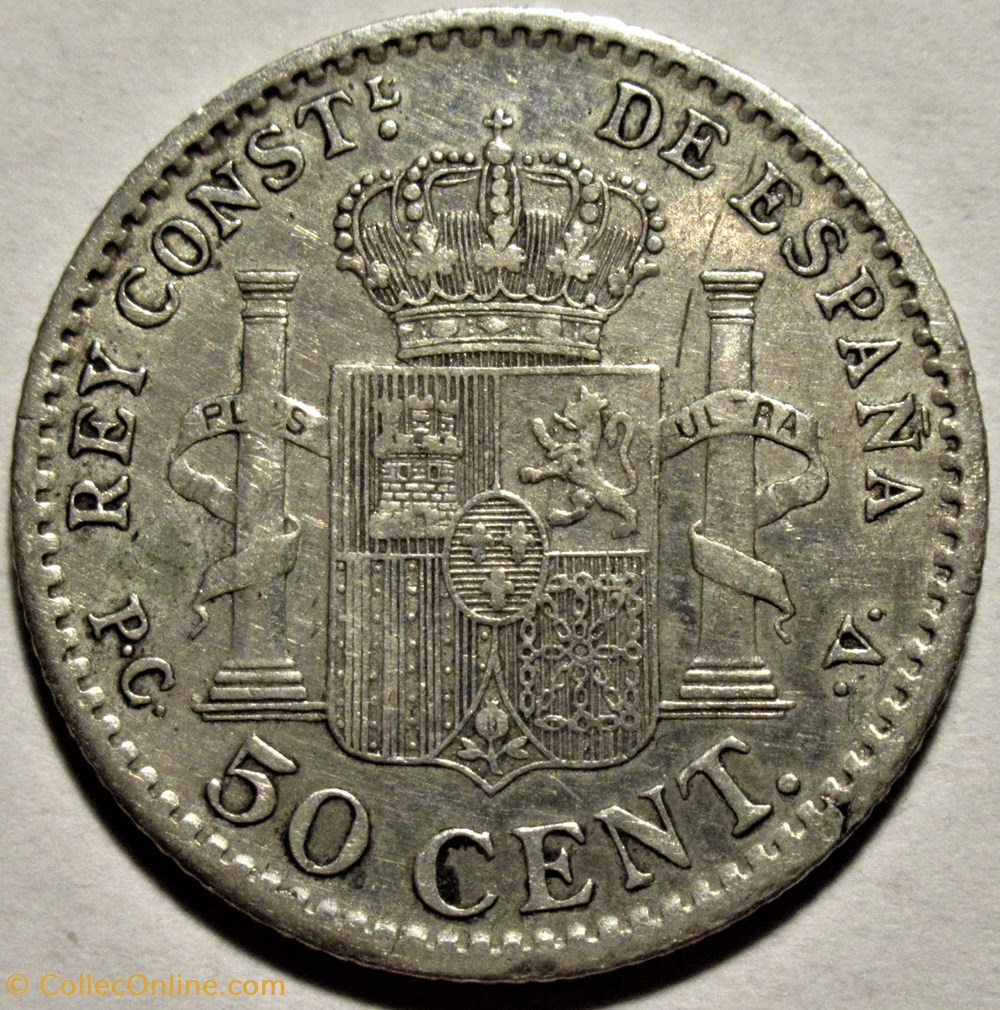 1910 - 50 Centimos - Alfonso XIII de España 3 monnaies monde espagne 1910 50 centimos alfonso xiii de espana