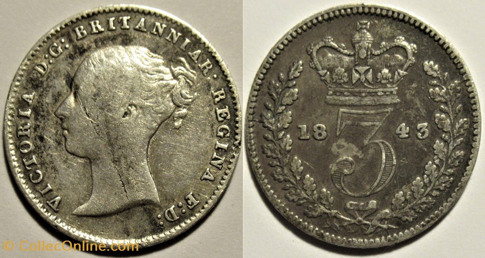 Victoria - 3 Pence 1843 - Kingdom of Great Britain - Error monnaies monde royaume uni victoria 3 pence 1843 kingdom of great britain error