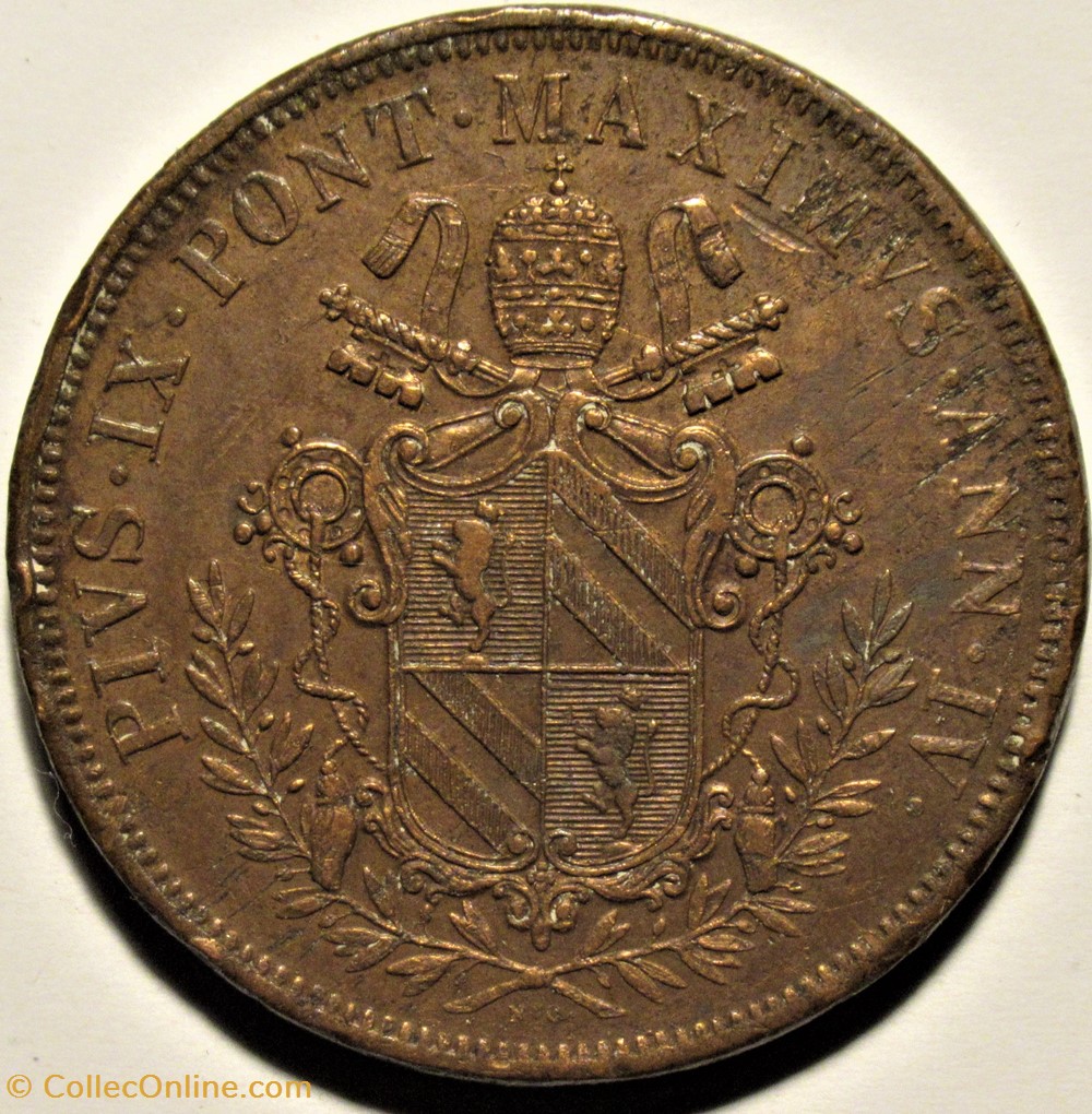 Pio IX, Pope - 5 Baiocchi 1849, Anno IV - Vaticano monnaies monde pio ix pope 5 baiocchi 1849 anno iv vaticano