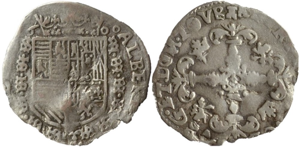 Albert & Isabella - 1 Stoter 1600 - Tournai, Spanish Netherlands monnaies europe medievale pays bas espagnols albert isabella 1 stoter 1600 tournai spanish netherlands