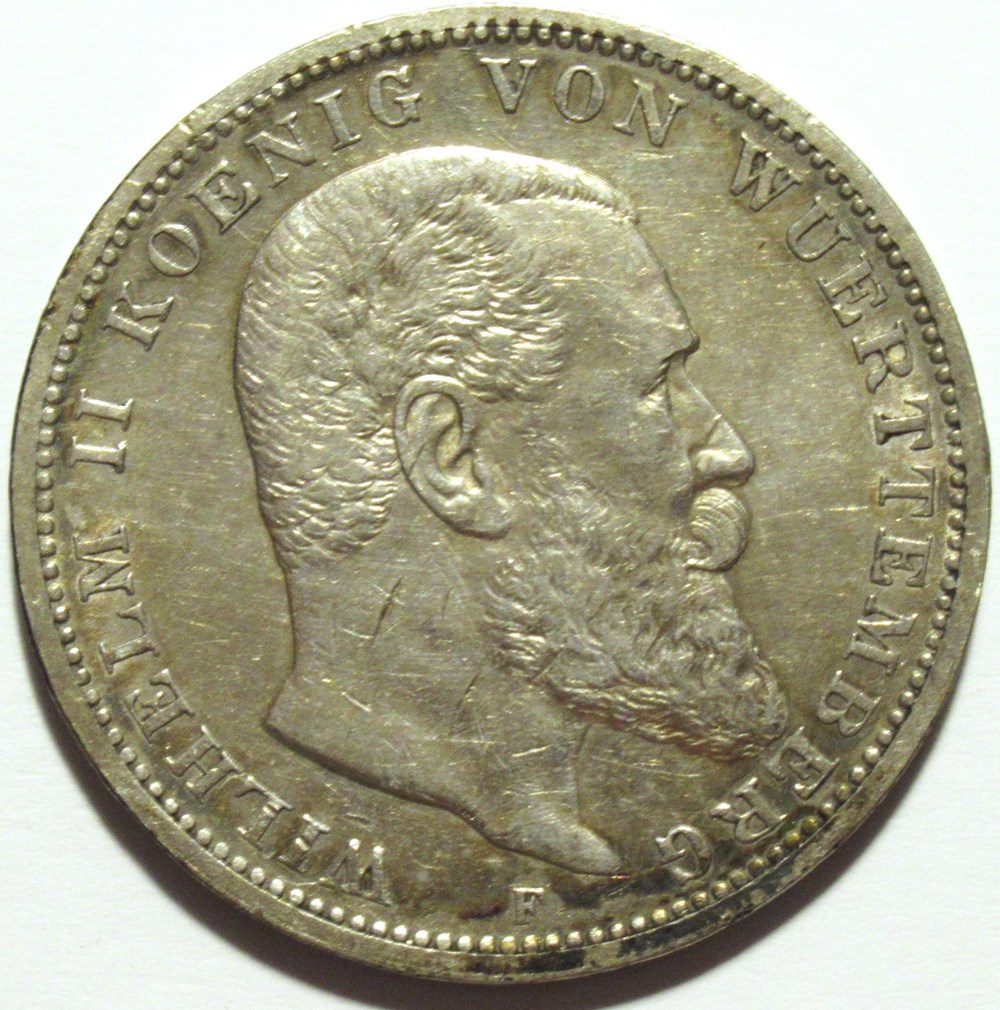 monnaies europe medievale saint empire romain germanique wilhelm ii 3 mark 1910 kingdom of wurttemberg