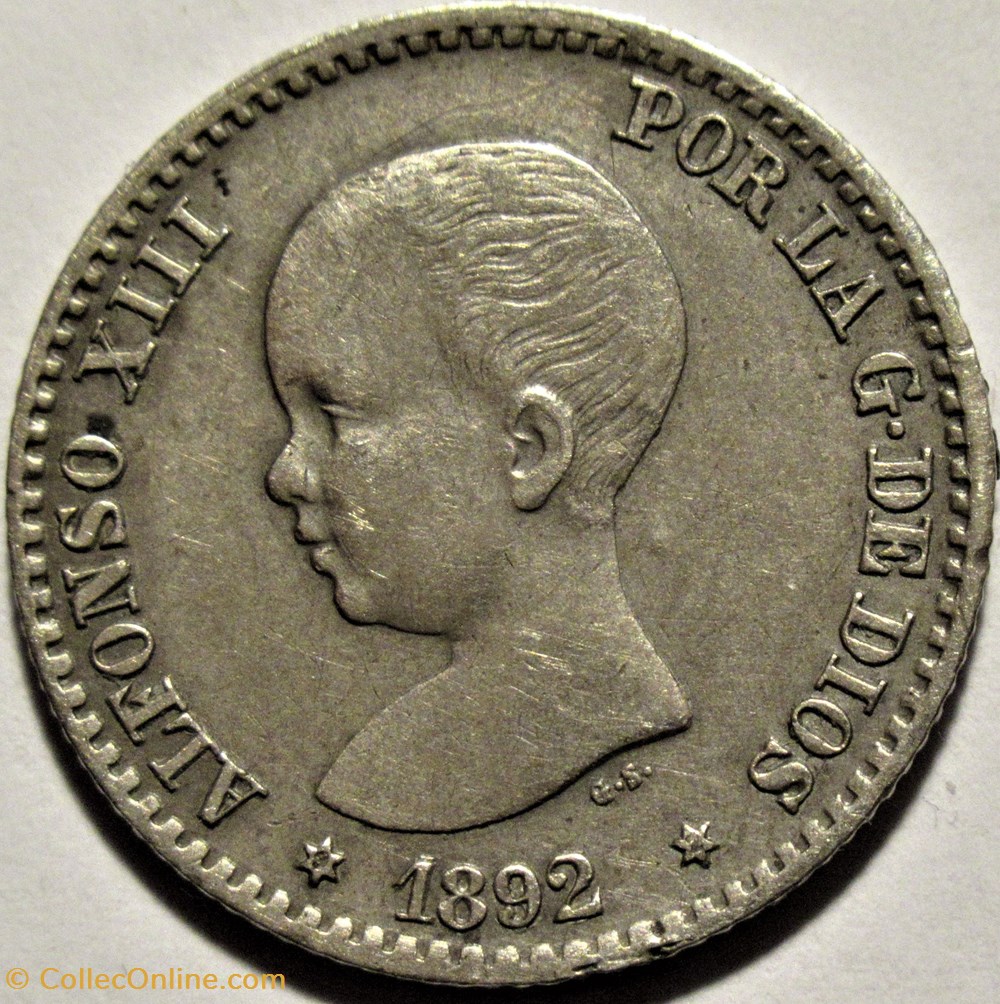 1892 - 50 Centimos - Alfonso XIII de España (ex.2) 2 monnaies monde espagne 1892 50 centimos alfonso xiii de espana ex 2