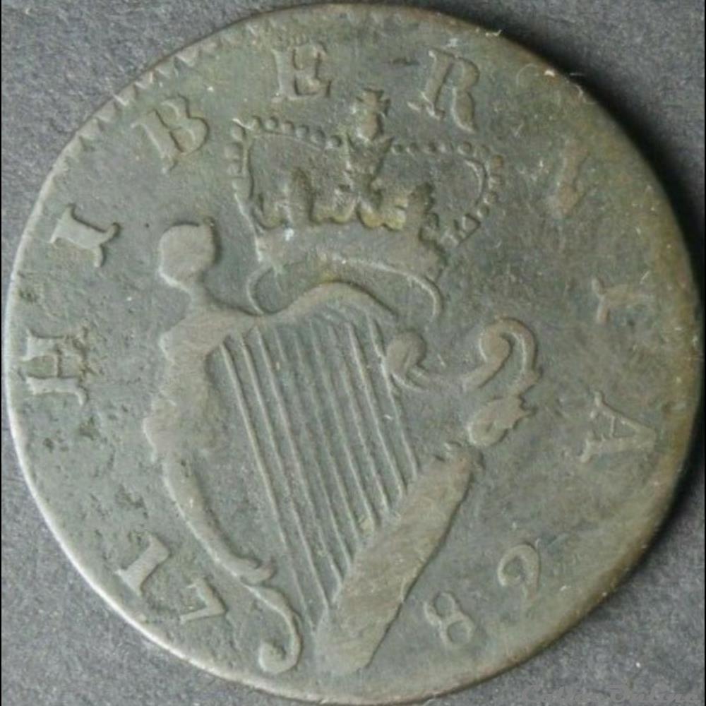 1782 Half Penny No Regal, Hibernia - George III of Great Britain 3 monnaies monde irlande 1782 half penny no regal hibernia george iii of great britain