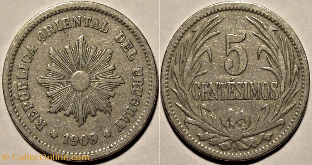 Uruguay - 5 Centésimos 1909 A monnaies monde uruguay 5 centesimos 1909 a
