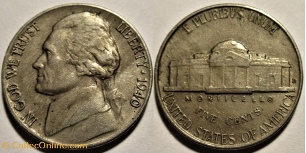monnaies monde etats unis 1940 five cents jefferson denver 1st portrait