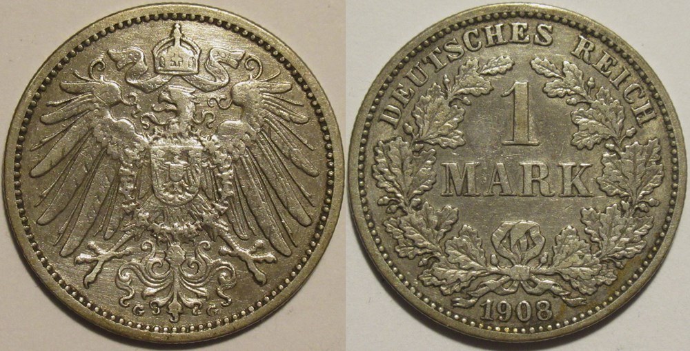 Wilhelm II - 1 Mark 1908 Karlsruhe - German Empire monnaies monde allemagne wilhelm ii 1 mark 1908 karlsruhe german empire
