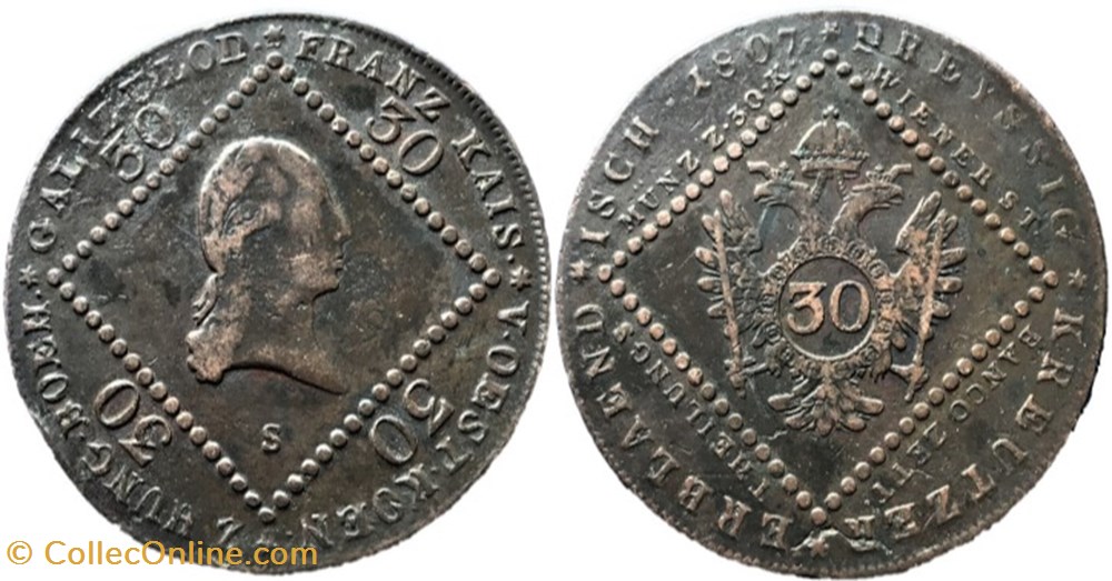 Franz I - 30 Kreuzer 1807 Smolnik - Austrian Empire monnaies monde autriche franz i 30 kreuzer 1807 smolnik austrian empire