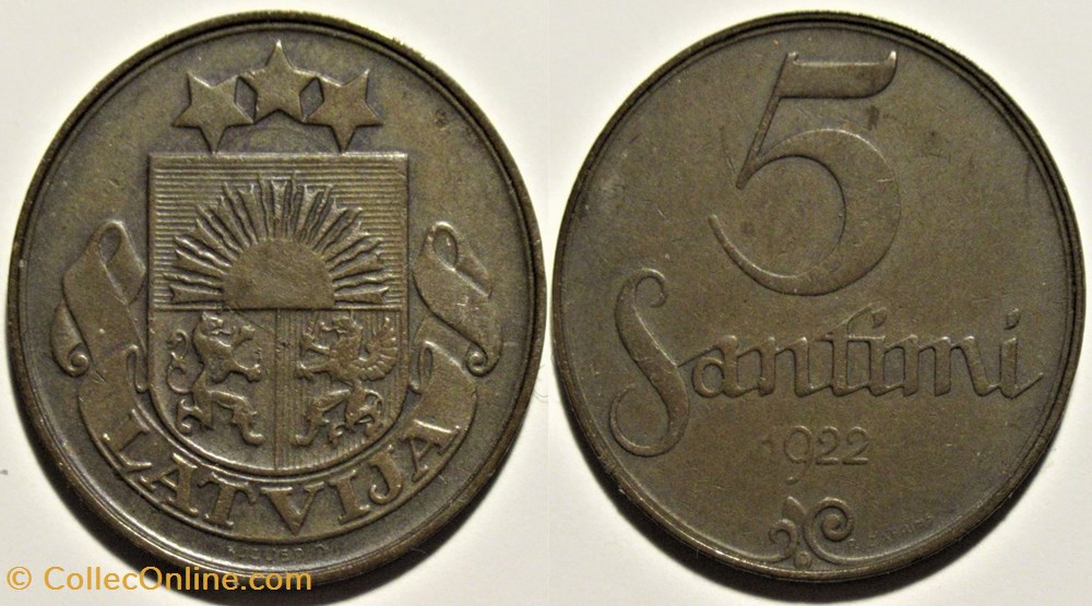 monnaies monde lettonie latvia republic of 5 santimi 1922