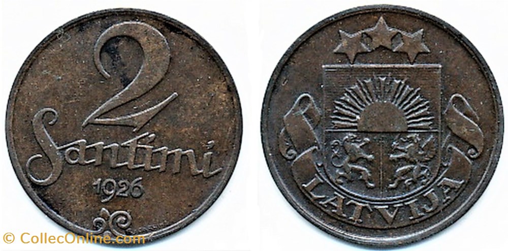 Latvia, Republic of - 2 Santimi 1926 monnaies monde lettonie latvia republic of 2 santimi 1926