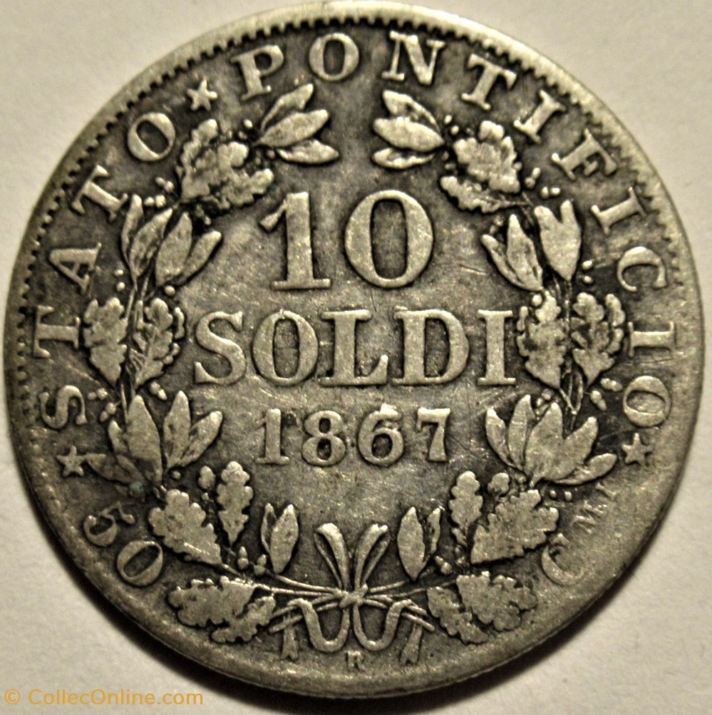 Pio IX, Pope - 10 Soldi 1867, Anno XXII - Vaticano 3 monnaies monde pio ix pope 10 soldi 1867 anno xxii vaticano