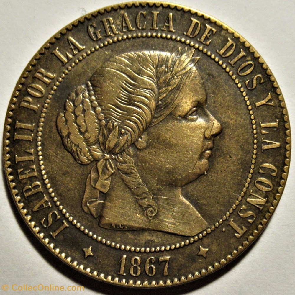 1867 Jubia - 5 Centimos - Isabel II España 2 monnaies monde espagne 1867 jubia 5 centimos isabel ii espana