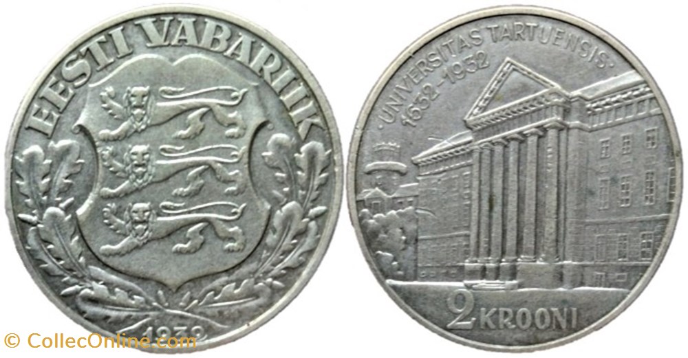monnaies monde estonie estonia republic of 2 krooni 1932 tartu university