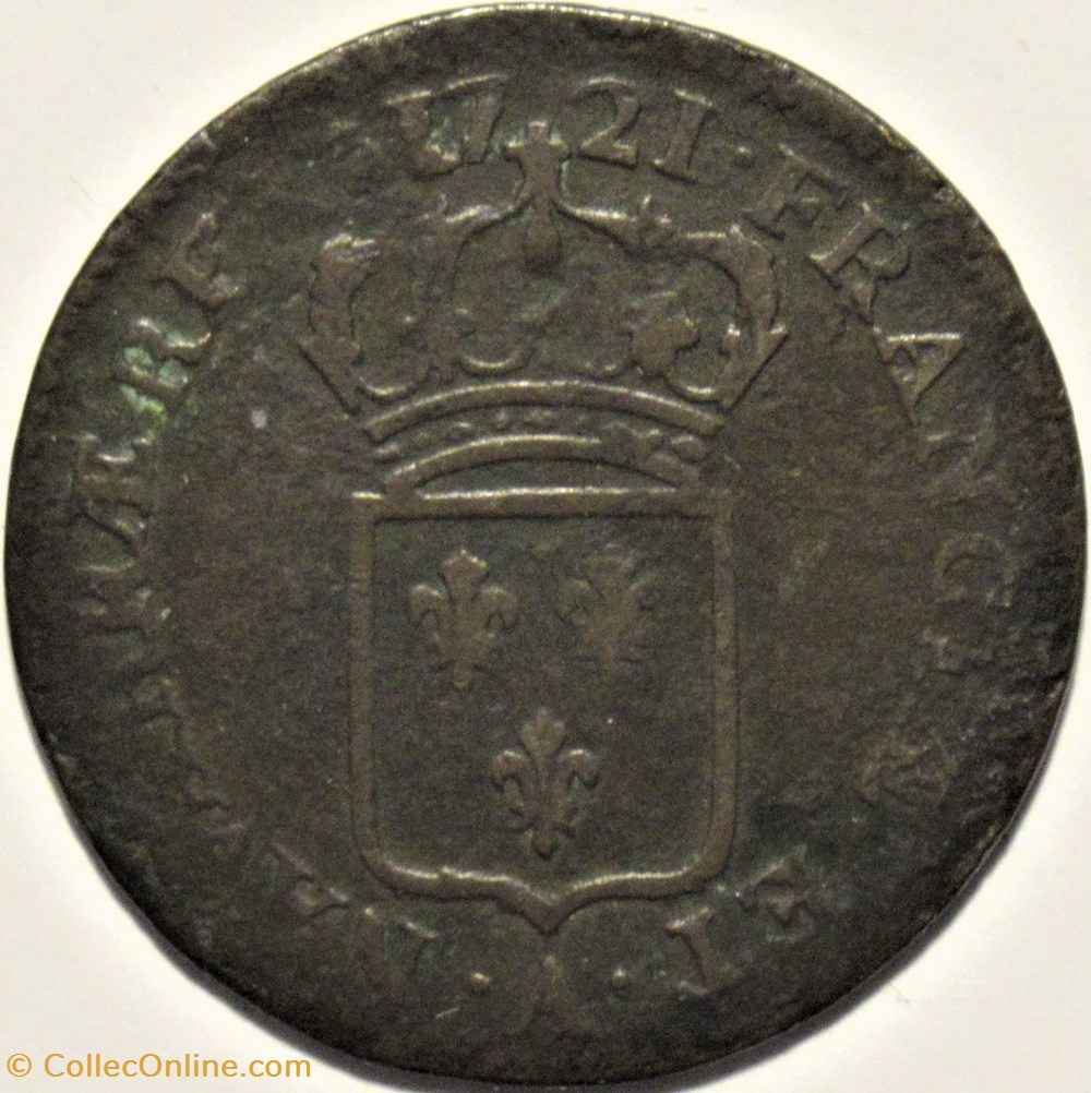 Louis XV - Demi-Sol de 6 Deniers 1721 Paris monnaies europe medievale france royales louis xv demi sol de 6 deniers 1721 paris