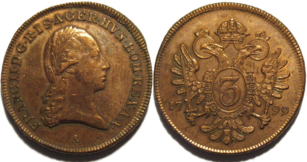 Franz II - 3 Kreuzer 1799 Wien, Austrian Empire monnaies monde autriche franz ii 3 kreuzer 1799 wien austrian empire