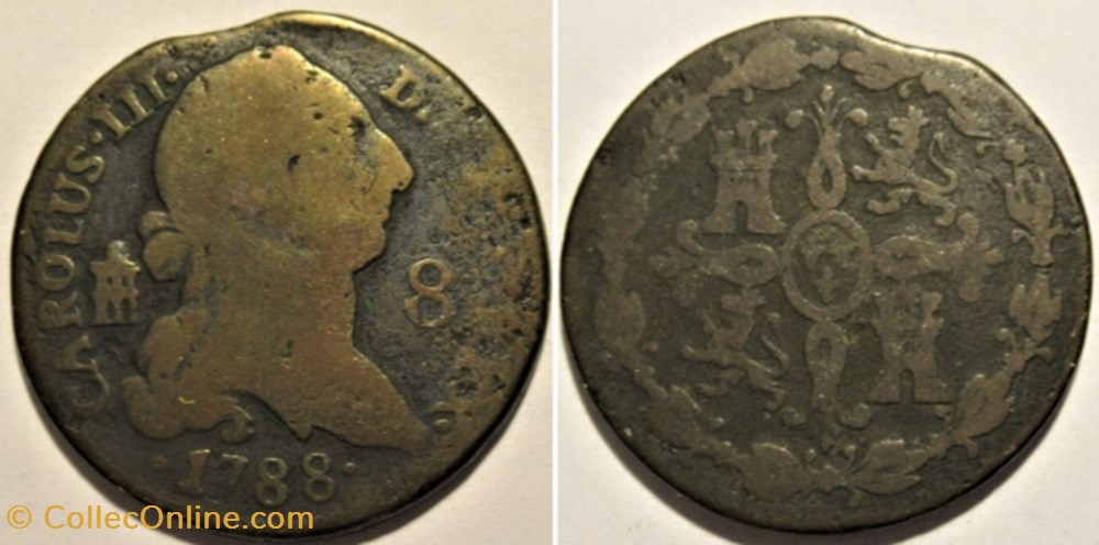 1788 - 8 Maravedis Segovia - Carlos III de España monnaies monde espagne 1788 8 maravedis segovia carlos iii de espana