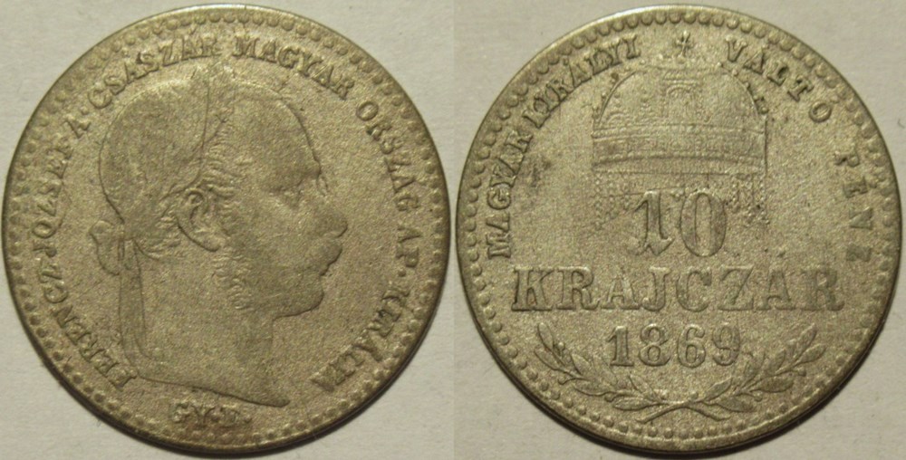 Franz Joseph I - 10 Krajczár 1869 Karlsburg - Kingdom of Hungary monnaies monde hongrie franz joseph i 10 krajczar 1869 karlsburg kingdom of hungary