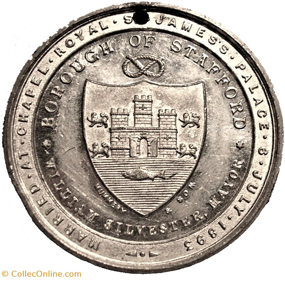 George & May - 1893 Marriage Medal, Borough of Stafford - UK 3 medaille royaume uni george may 1893 marriage medal borough of stafford uk