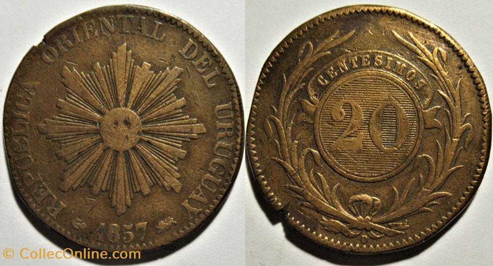 Uruguay - 20 Centésimos 1857 Lyon Mint monnaies monde uruguay 20 centesimos 1857 lyon mint