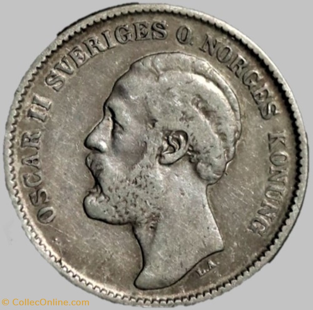 Sweden - Oskar II - 2 Kronor 1876 monnaies monde suede sweden oskar ii 2 kronor 1876