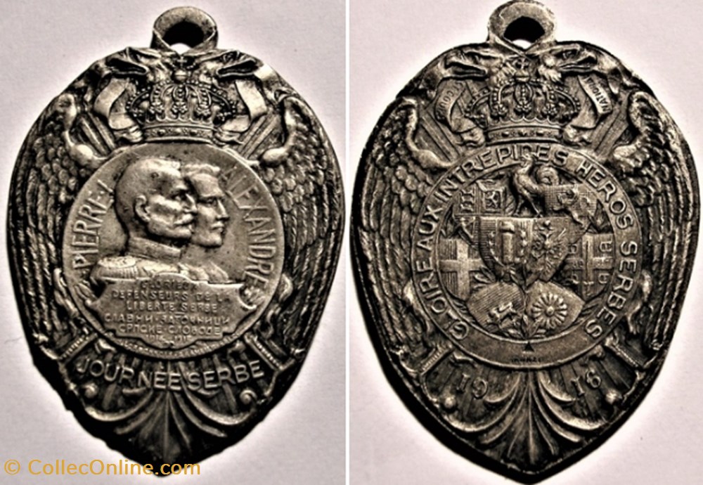 militaria medailles insignes pierre ier alexandre de serbie medaille 1916 journee serbe