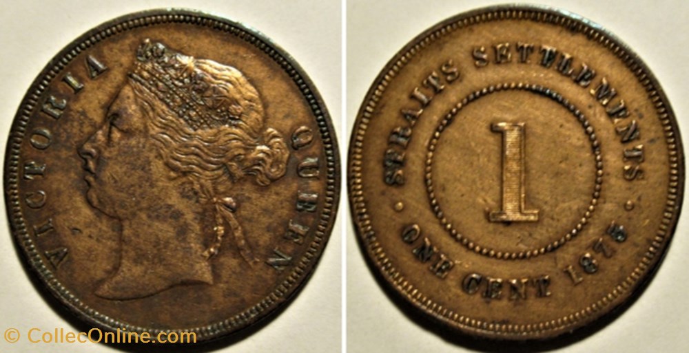 Victoria - One Cent 1875 - Straits Settlements, Malaysia (ex.2) monnaies monde malaisie victoria one cent 1875 straits settlements malaysia ex 2