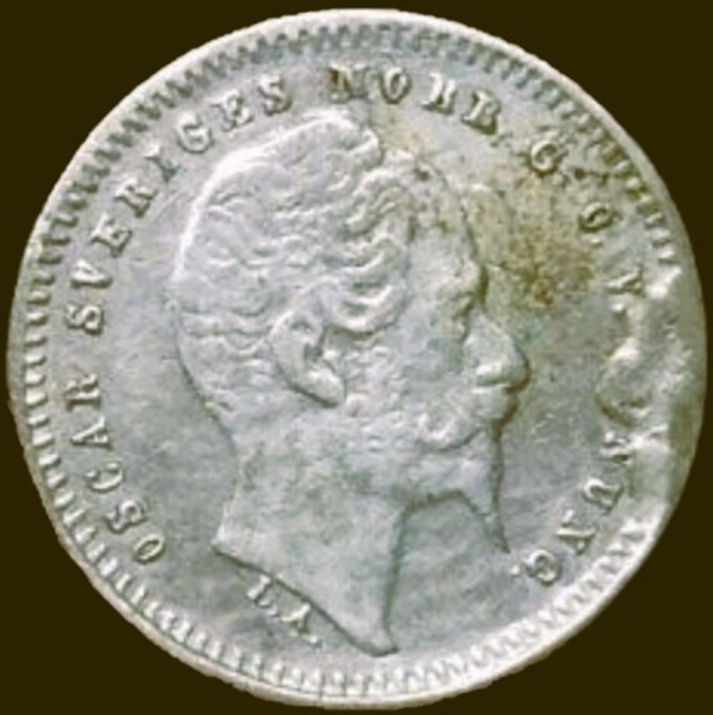 Sweden - Oscar I - 10 Öre 1859/8 (Overdate & error) monnaies monde suede sweden oscar i 10 ore 1859 8 overdate error