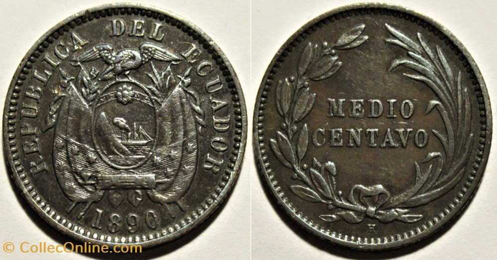 monnaies monde equateur ecuador medio centavo 1890 heaton mint
