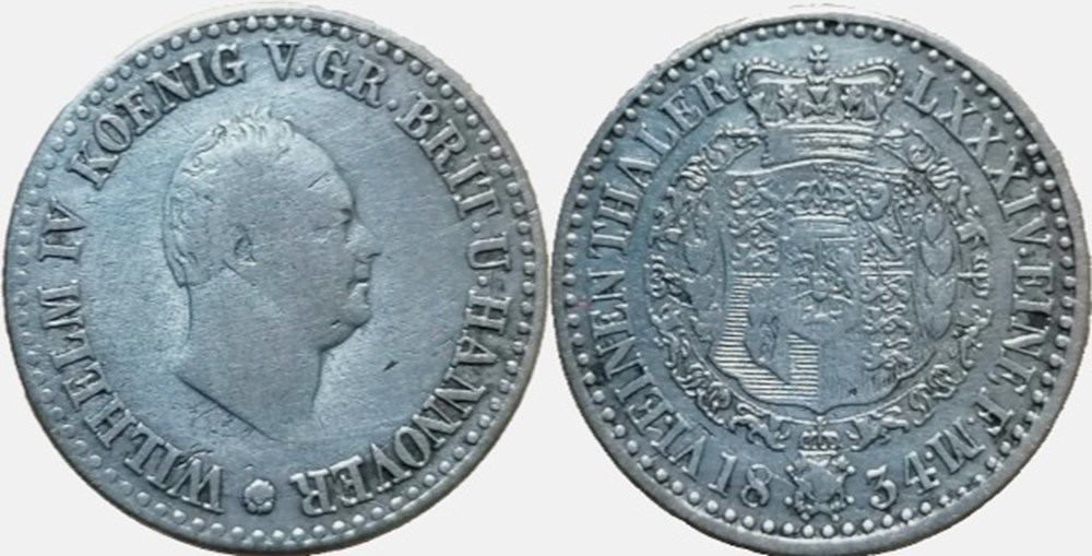 monnaies monde allemagne william iv 1 6 thaler 1834 kingdom of hannover