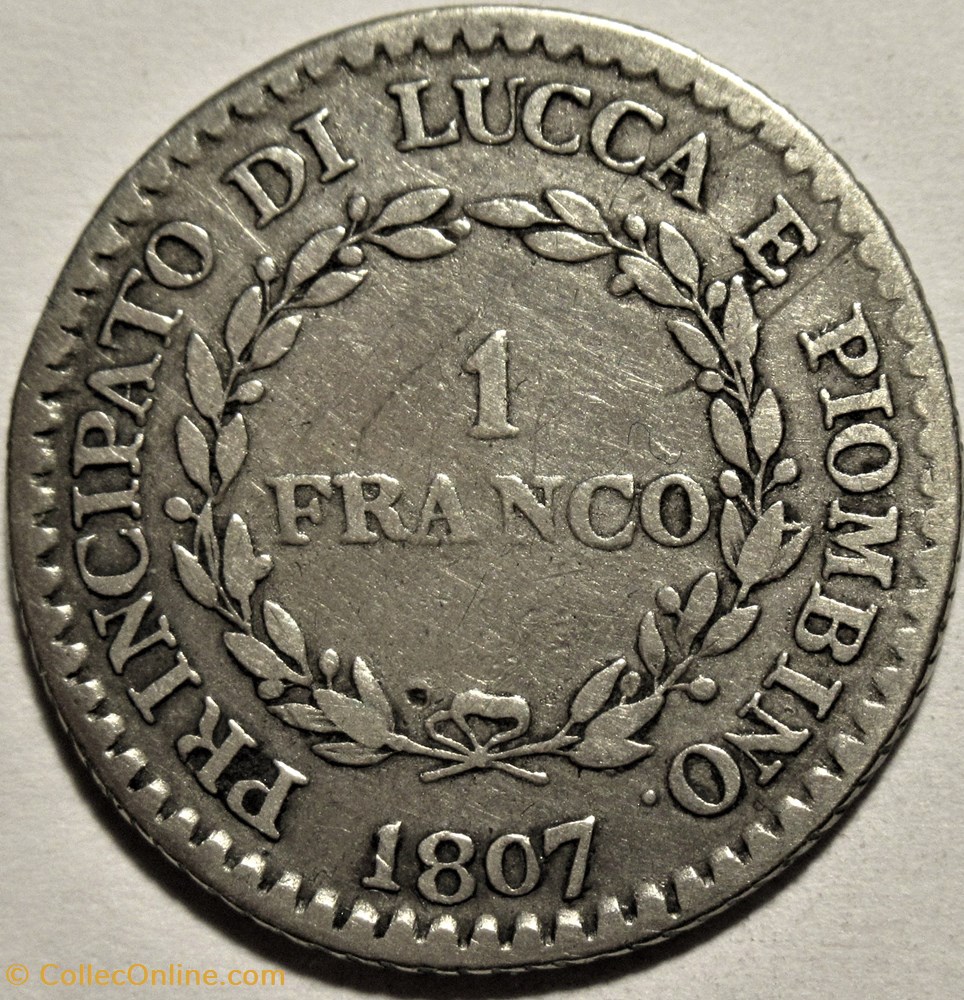monnaies monde italie 1807 principaute de lucca piombino 1 franco felix elisa napoleon