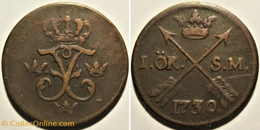 Sweden, King Fredrik I - 1 Öre 1730 Avesta monnaies europe medievale royaume suede sweden king fredrik i 1 ore 1730 avesta