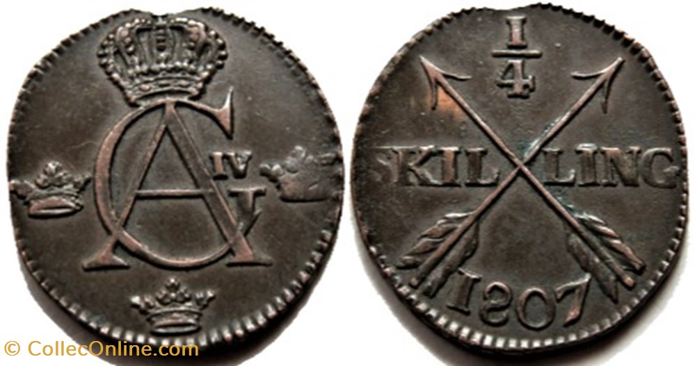 Sweden - Gustav IV Adolf - 1/4 Skilling 1807 monnaies monde suede sweden gustav iv adolf 1 4 skilling 1807