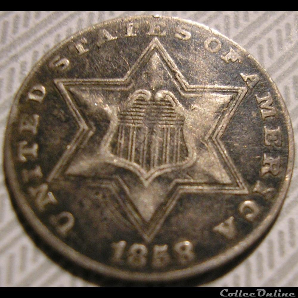 1858 - Silver Three Cents monnaie monde etat uni 1858 silver three cents