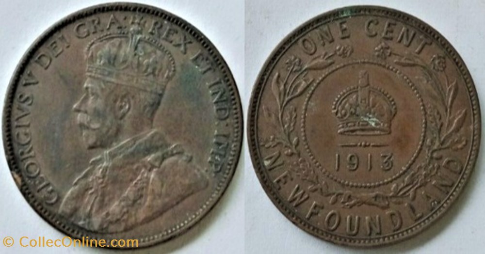 George V - One Cent 1913 Newfoundland (ex.2) monnaies monde canada george v one cent 1913 newfoundland ex 2