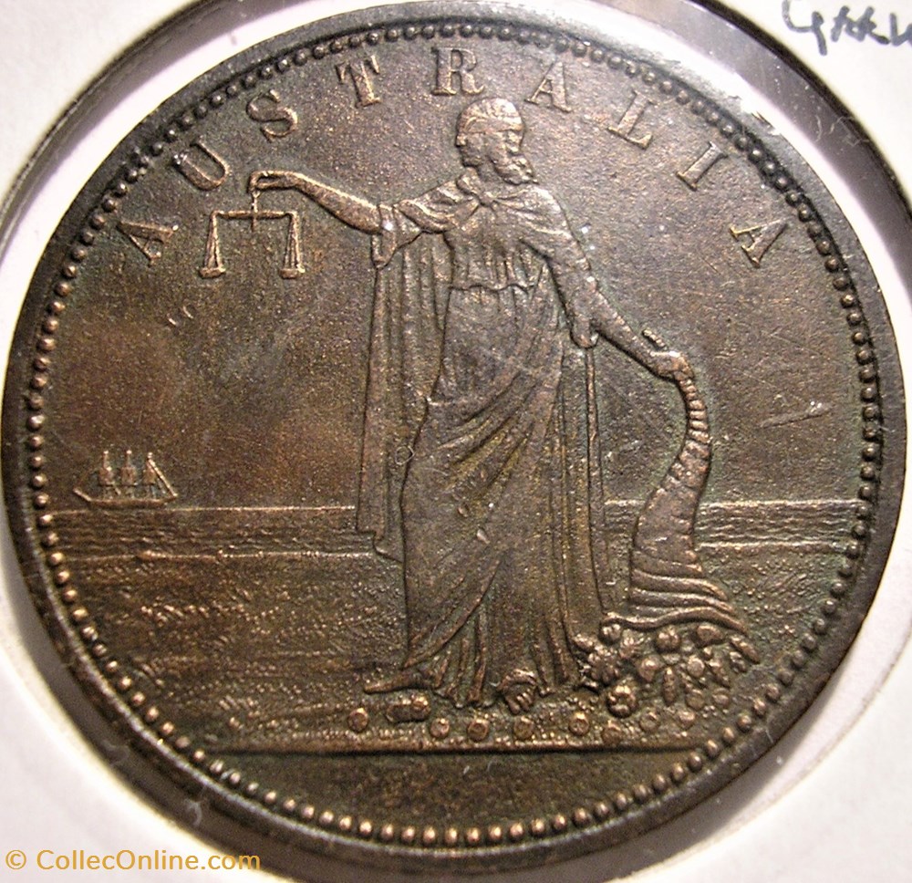 1857 One Penny Token R. Parker - Geelong, Victoria, Australia monnaies monde australie 1857 one penny token r parker geelong victoria australia