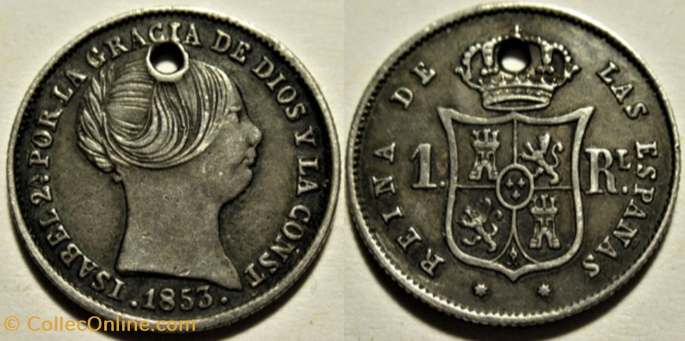 1853 Sevilla - 1 Real - Isabel II de España monnaies monde espagne 1853 sevilla 1 real isabel ii de espana