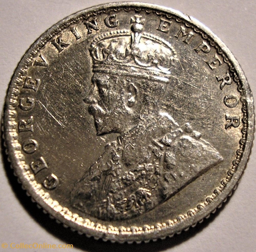 George V - 1/4 Rupee 1917 Calcutta - British India (ex.2) monnaies monde inde george v 1 4 rupee 1917 calcutta british india ex 2
