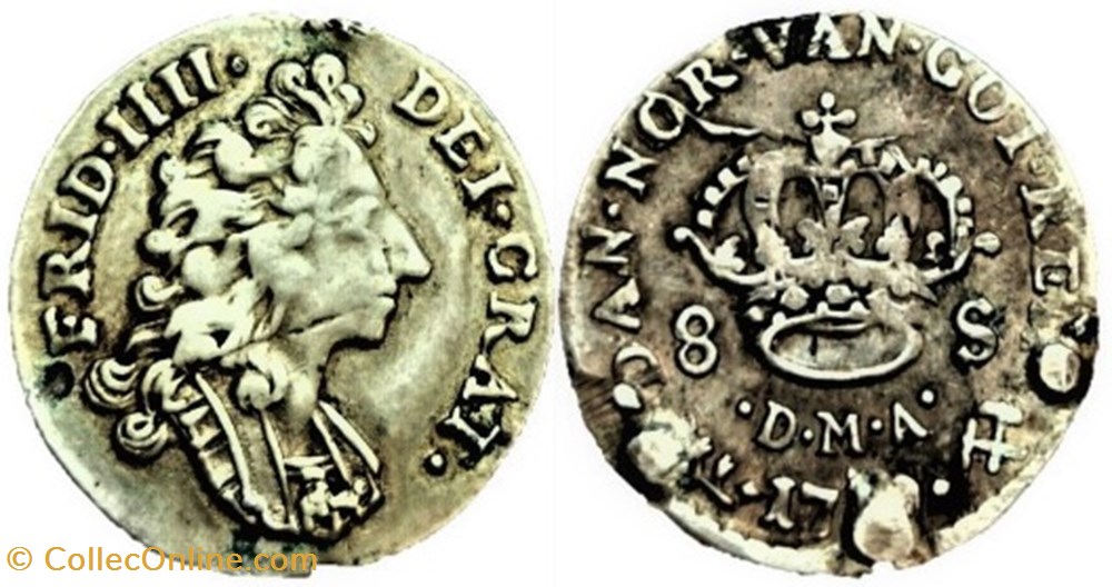 Frederik IV of Denmark - 8 Skilling 1710, Norway monnaies europe medievale norvege frederik iv of denmark 8 skilling 1710 norway