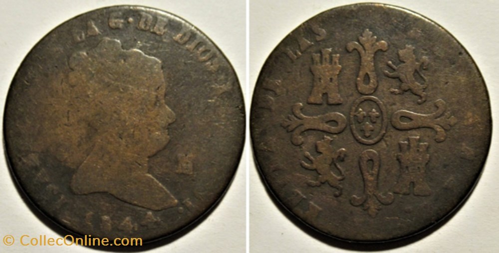 1844 Jubia, 8 Maravedis - Isabel II España monnaies monde espagne 1844 jubia 8 maravedis isabel ii espana