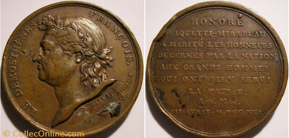 Monnaie de confiance 1792 Lyon - Essai monétaire de Galle à l'effigie de Mirabeau medailles france revolution monnaie de confiance 1792 lyon essai monetaire de galle a effigie de mirabeau