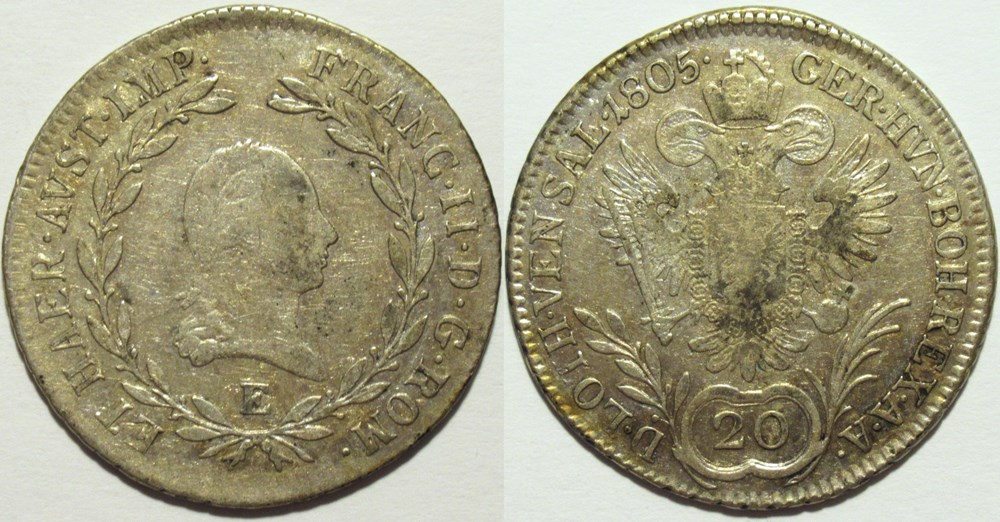 1805 Alba Iulia, 20 Kreuzer - Franz II of Austria monnaies monde autriche 1805 alba iulia 20 kreuzer franz ii of austria
