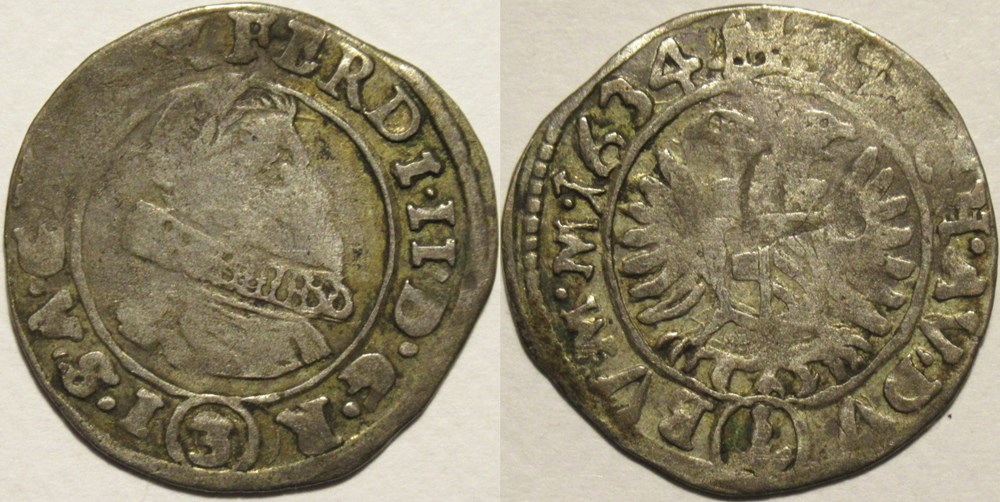 1634 Bohemia, 3 Kreuzer - Ferdinand II of Holy Roman Empire monnaies europe medievale royaume de boheme 1634 bohemia 3 kreuzer ferdinand ii of holy roman empire