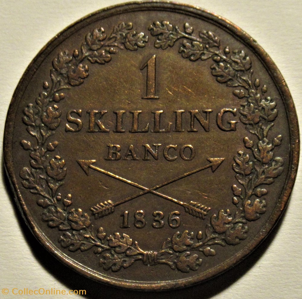 Sweden - Karl XIV Johan - 1 Skilling Banco 1836 3 monnaies monde suede sweden karl xiv johan 1 skilling banco 1836