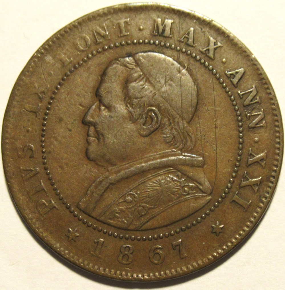 Pio IX, Pope - 2 Soldi 1867, Anno XXI - Roma, Vaticano monnaies monde pio ix pope 2 soldi 1867 anno xxi roma vaticano