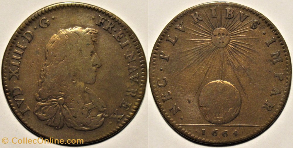 Louis XIV - Jeton 1664 - Le Roi Soleil monnaies paranumismatique jetons poids louis xiv jeton 1664 le roi soleil