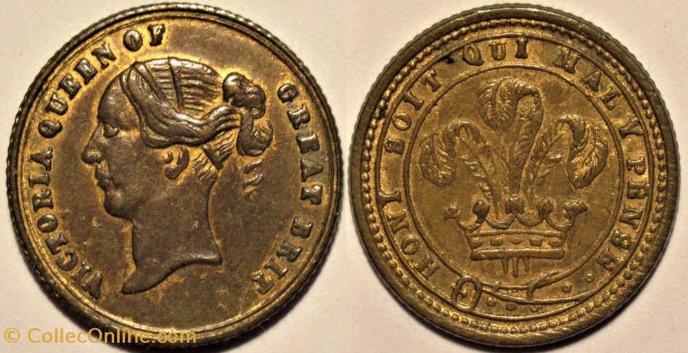 Queen Victoria - Wales Token with the Garter Motto, 1840-60 monnaies paranumismatique jetons poids queen victoria wales token with the garter motto 1840 60